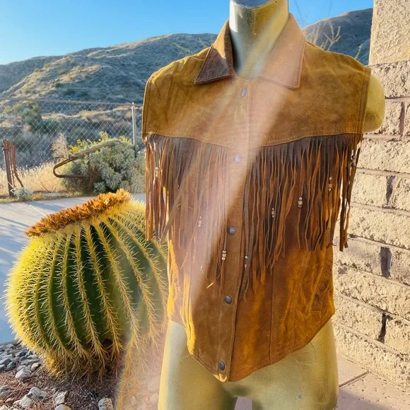 LEATHER RANCH Vintage 80’s SUEDE Western Beaded Leather VEST Size 1 - Picture 15 of 16